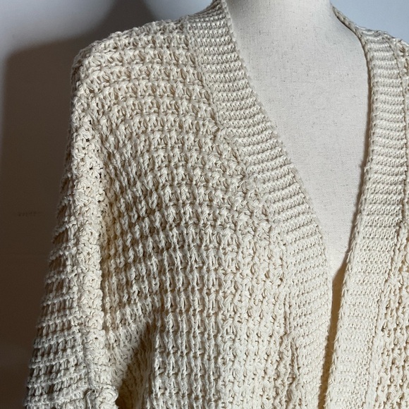 William B Sweaters - William B Cream Waffle Knit Oversized Long Open Front Cardigan Size Small